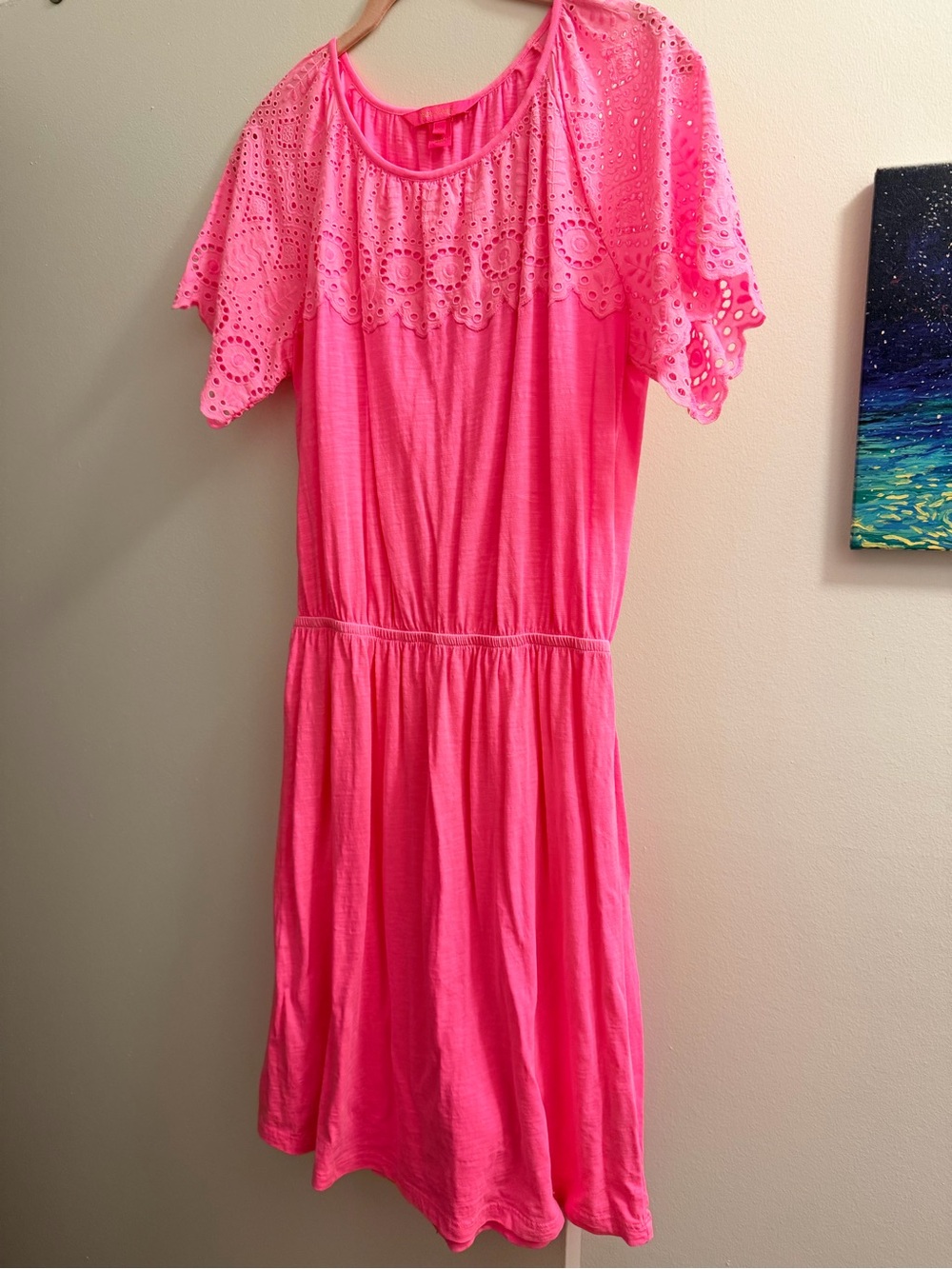 Lilly Pulitzer Hot Pink Eyelet Scoop Neck Dress